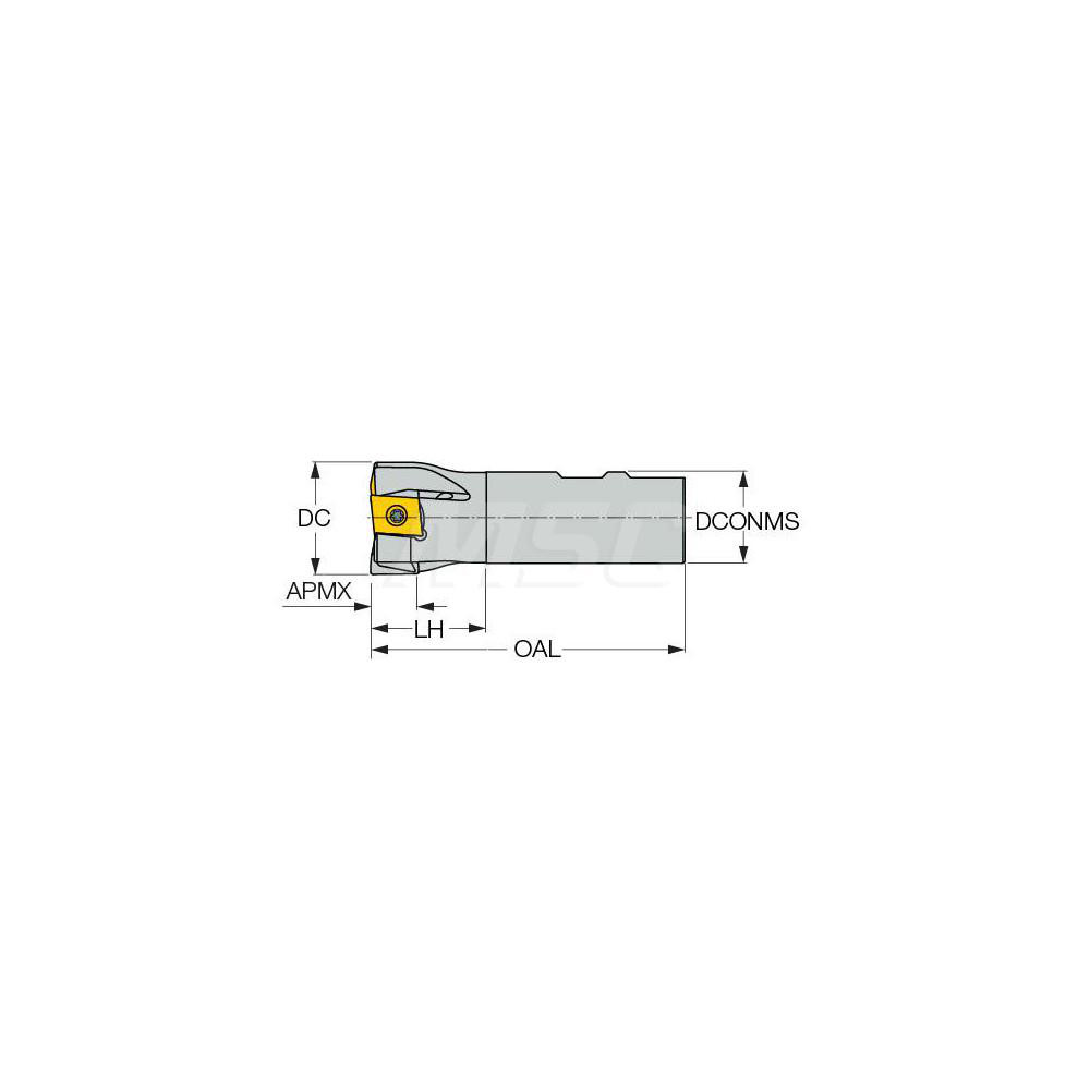 Iscar Indexable Square-Shoulder End Mill: T490ELND1.503W1.0016, 1-1/2" Cut Dia, 0.63" Max Depth of Cut, 1" Dia Weldon Flat Shank - 3105483