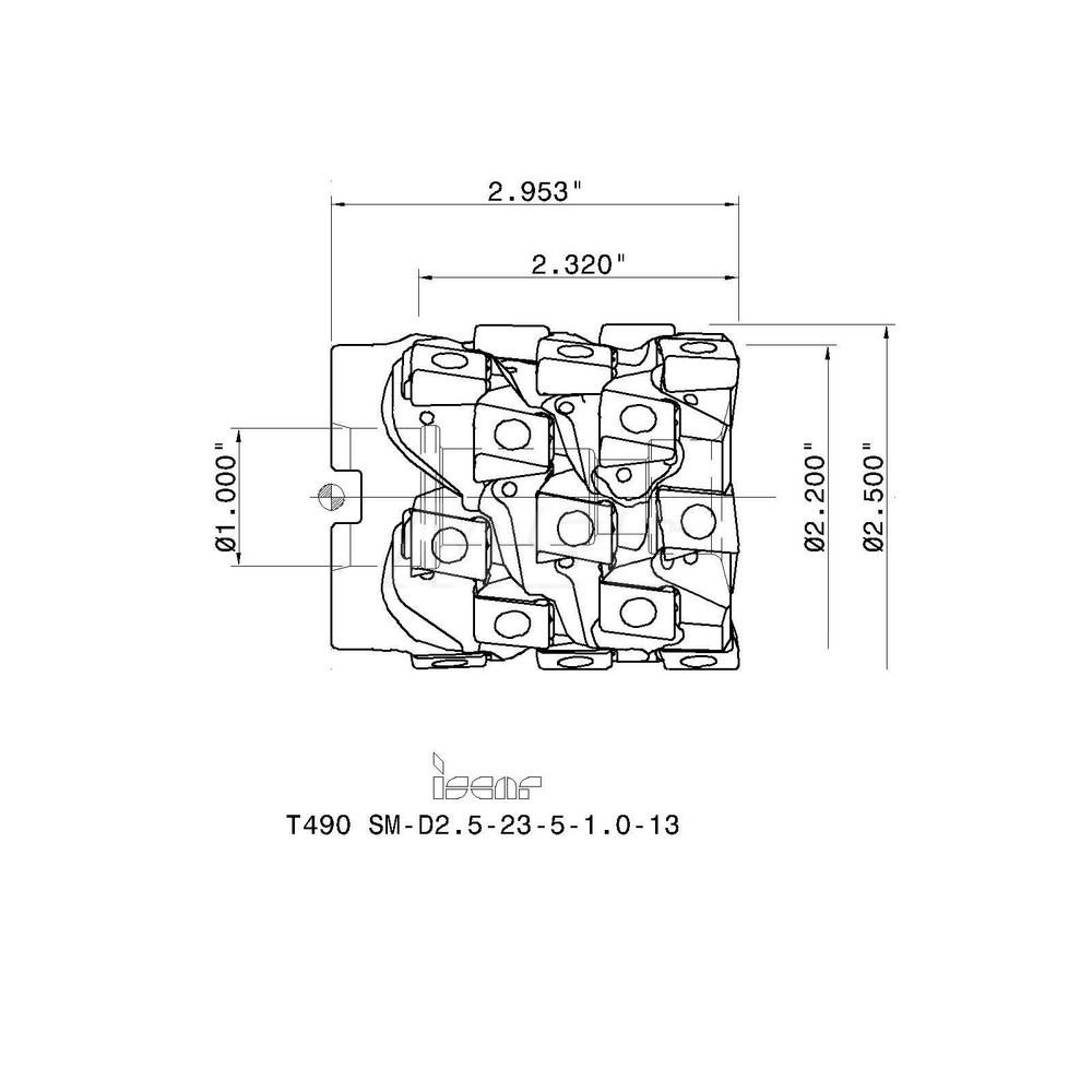 Iscar 2-1/2" Cut Dia, 1" Arbor Hole Dia, 2.32" Max Depth, Indexable Square-Shoulder Face Mill - 3105095