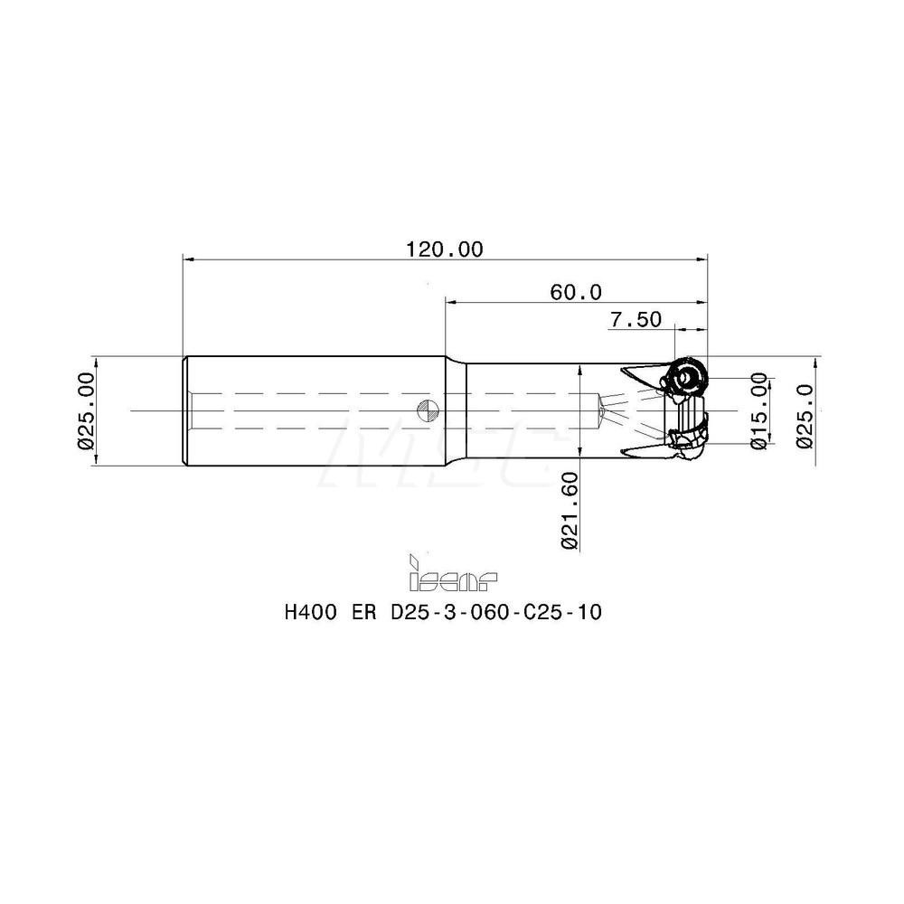 Iscar Indexable Copy End Mill: 15 to 25 mm Cut Dia, 7.5 mm Max Depth of Cut, Through Coolant - 3105996