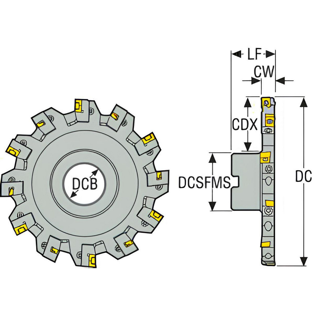 Seco Indexable Slotting Cutter: 0.5910" Cutting Width, 8.0000" Cutter Dia, Arbor Connection, 2.2240" Depth of Cut, 1.5000" Hole Dia, Right Hand - 02740897