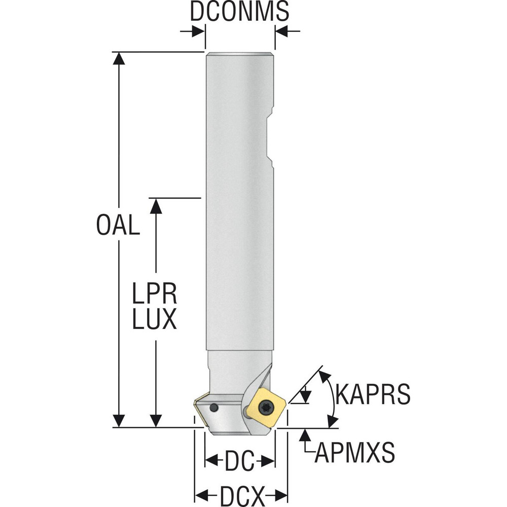 Seco 60° Lead Angle, 0.7874" to 1.063" Cut Dia, 0.7874" Shank Dia, Indexable & Chamfer End Mill - 75002620