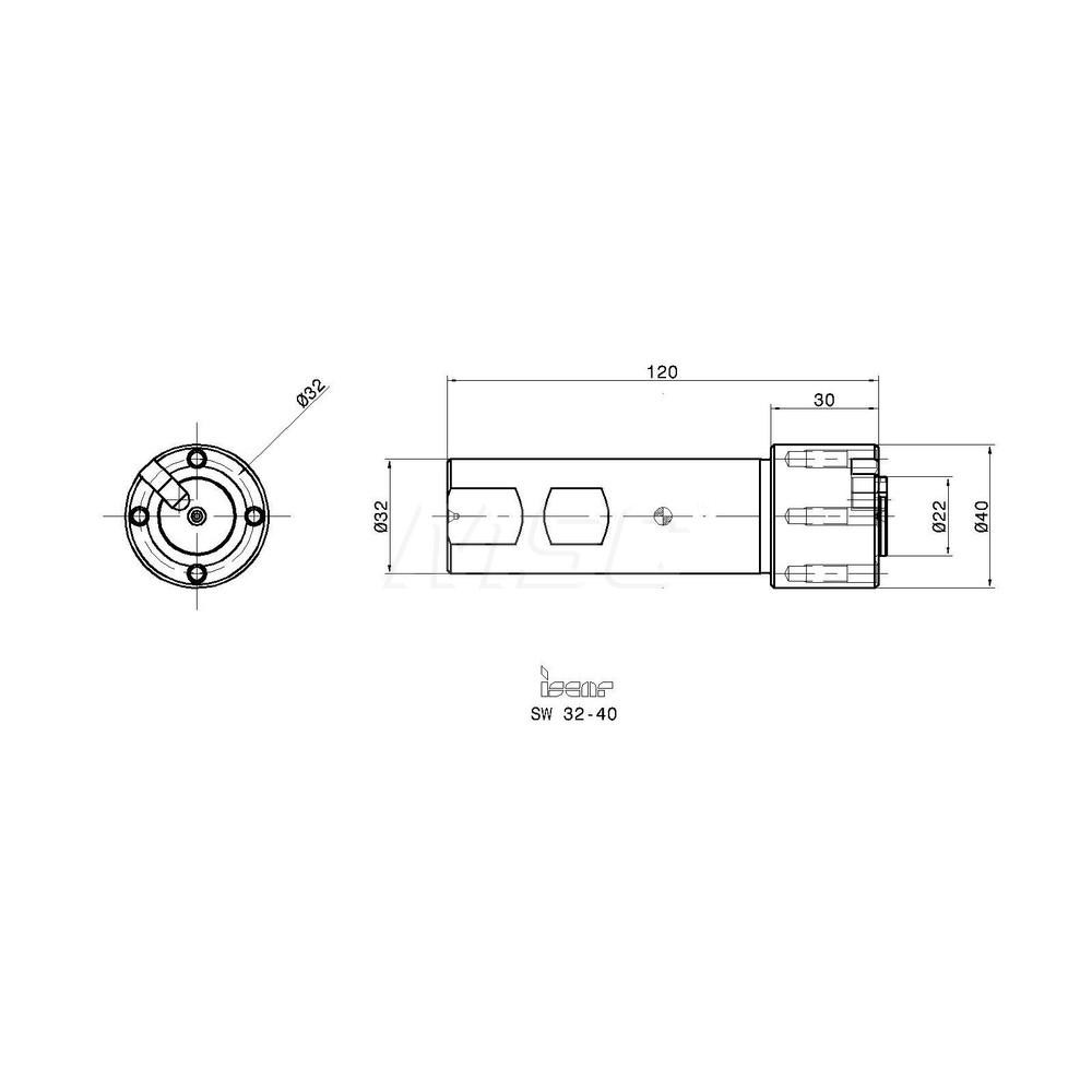 Iscar Replaceable Tip Milling Shank: Series Self-Grip, 30 mm Projection, 32 mm 90 ° Shank - 4300513
