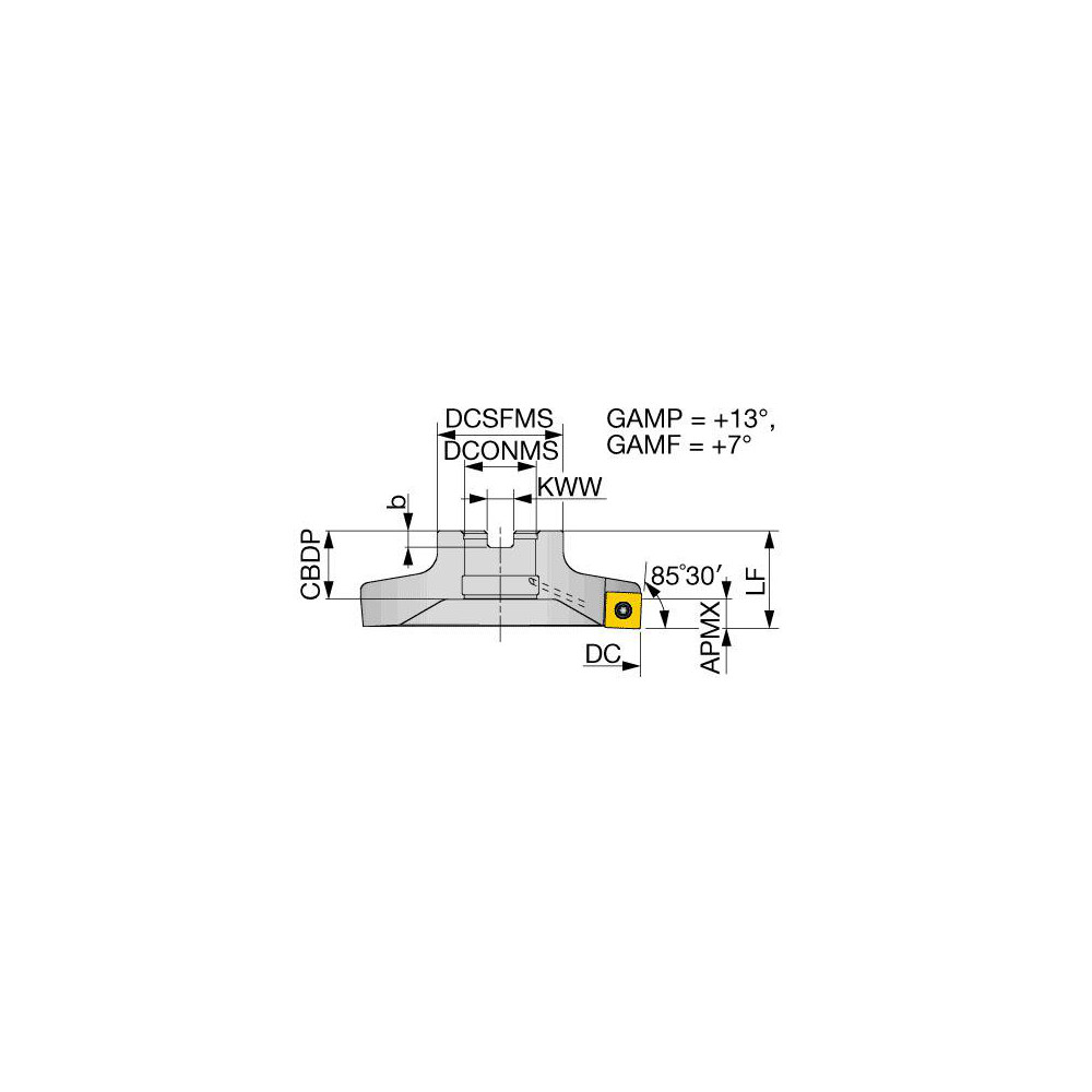 Tungaloy 63mm Cut Dia, 22mm Arbor Hole Dia, 8mm Max Depth, Indexable Square-Shoulder Face Mill - 6822434