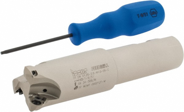 Iscar Indexable High-Feed End Mill: FFEWXD1.2542.5W1.0005, 1-1/4" Cut Dia, 1" Shank Dia, Weldon Flat Shank - 3105547