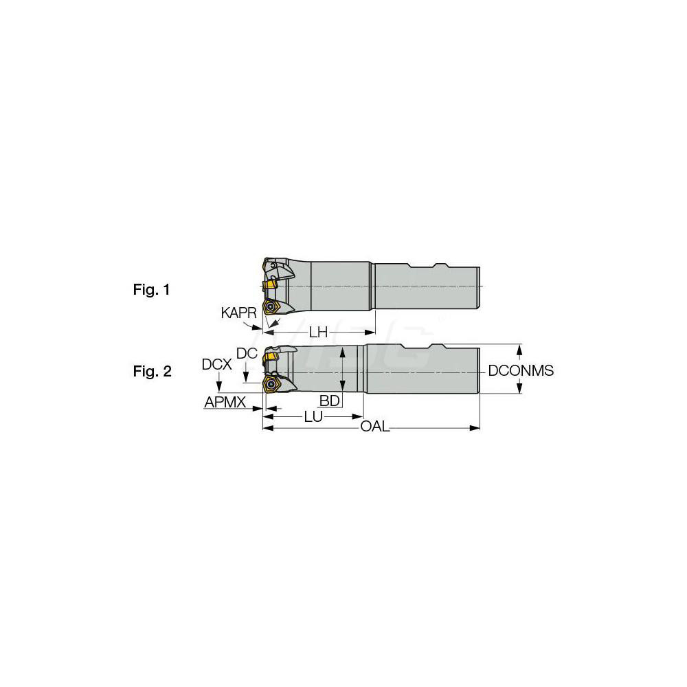 Iscar Indexable High-Feed End Mill: FFEWXD1.2542.5W1.0005, 1-1/4" Cut Dia, 1" Shank Dia, Weldon Flat Shank - 3105547