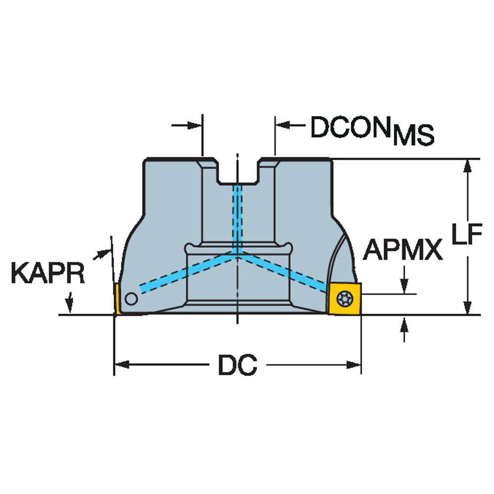 Sandvik Coromant 3" Cut Dia, 1" Arbor Hole Dia, 10mm Max Depth, Indexable Square-Shoulder Face Mill - 5844011