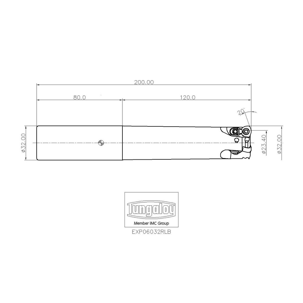 Tungaloy Indexable High-Feed End Mill: EXP06032RLB, Cylindrical Shank - 6817116