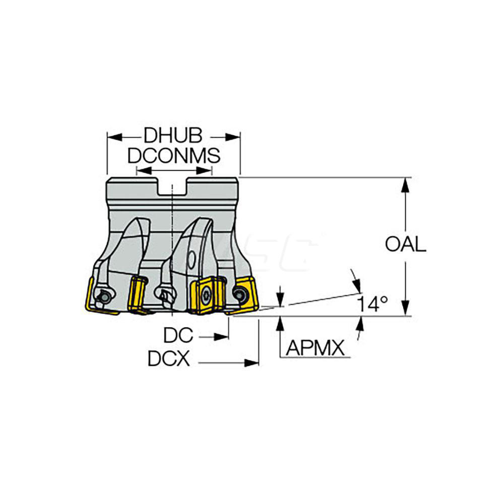 Iscar Indexable High-Feed Face Mill: 4.85 to 6" Cut Dia, 2" Arbor Hole - 3323491