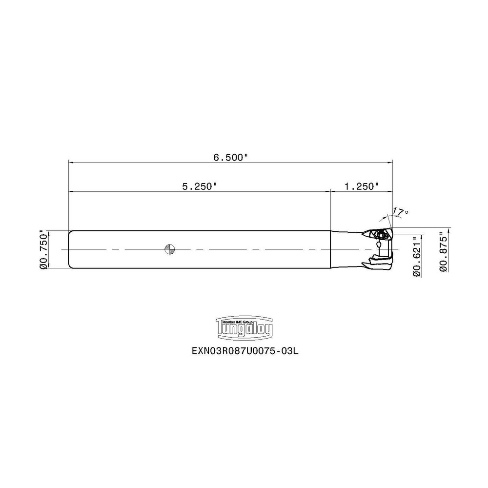 Tungaloy Indexable High-Feed End Mill: EXN03R087U0075-03L, Cylindrical Shank - 6864957