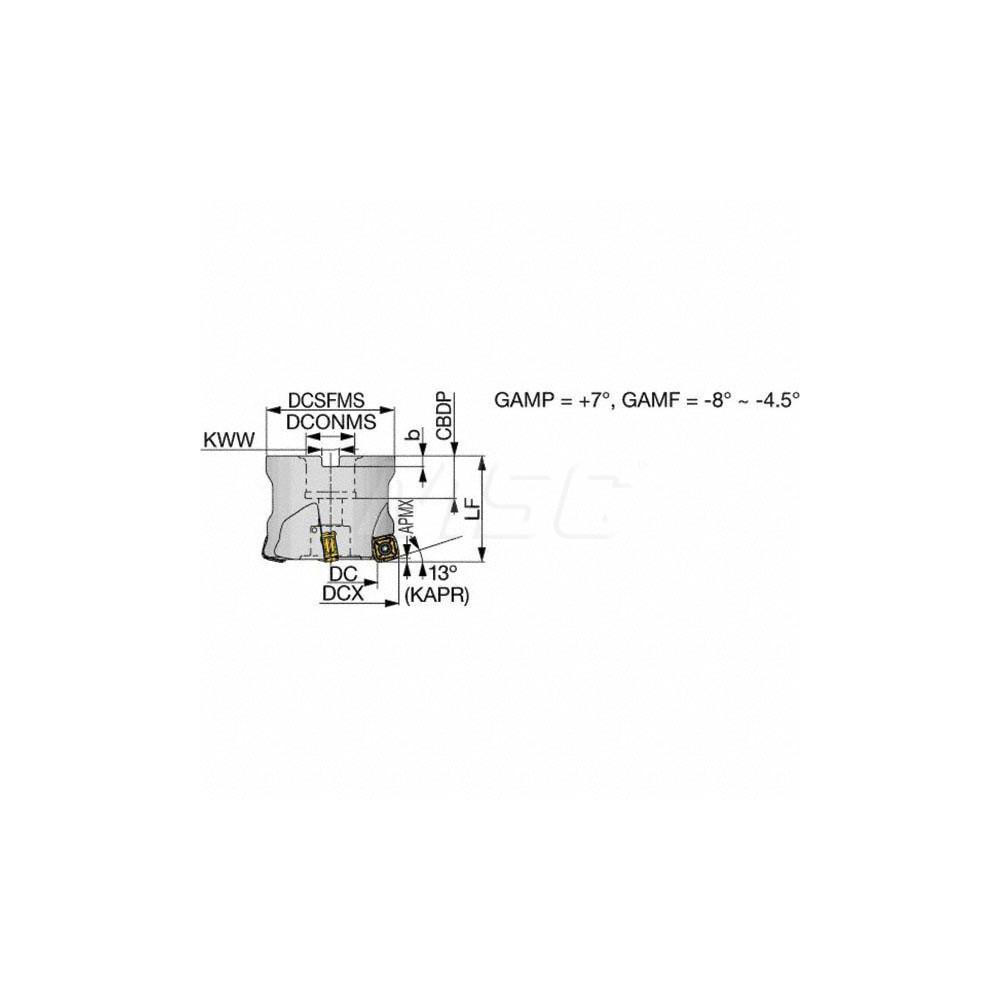 Tungaloy Indexable High-Feed Face Mill: 33.8 to 50 mm Cut Dia, 22 mm Arbor Hole - 6869958