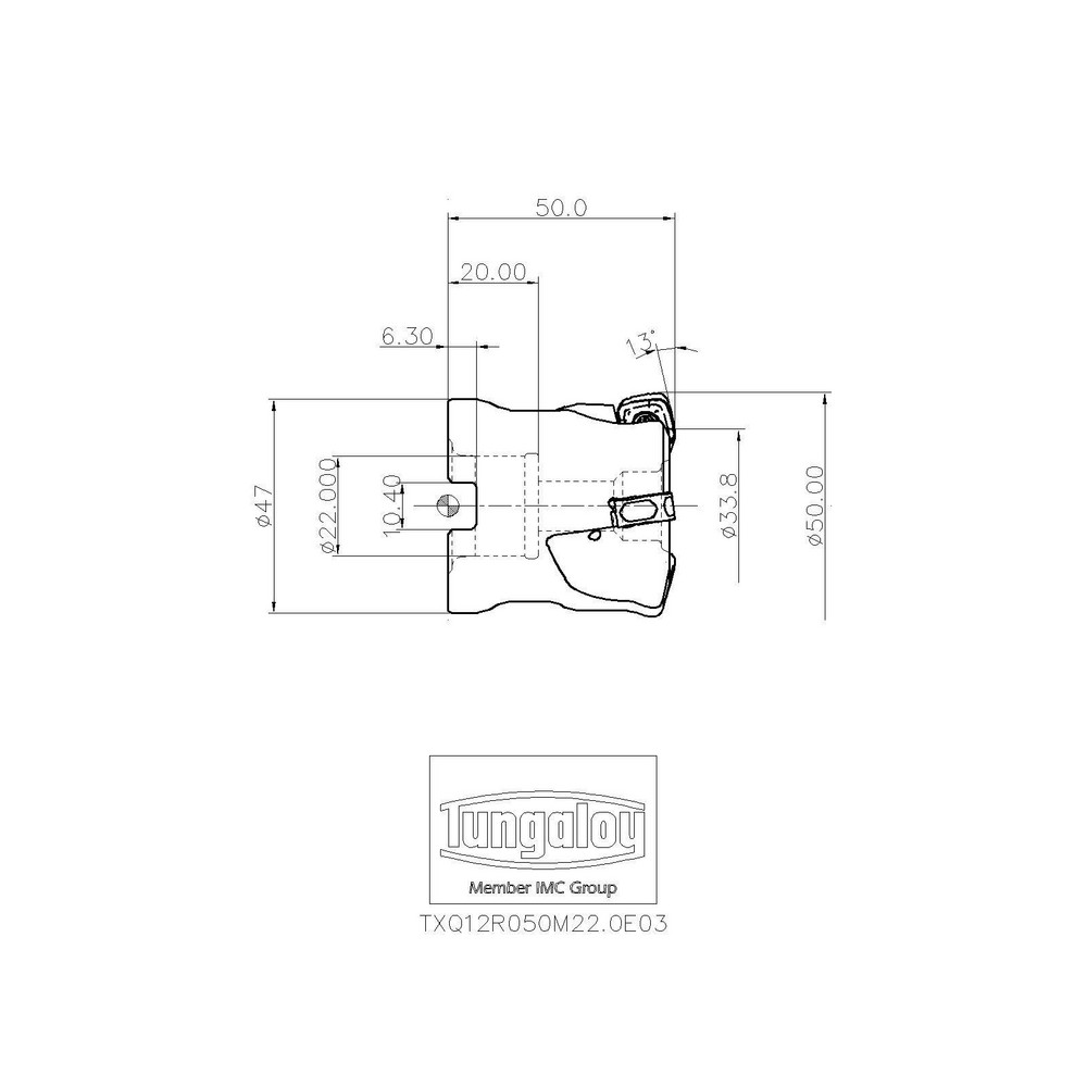 Tungaloy Indexable High-Feed Face Mill: 33.8 to 50 mm Cut Dia, 22 mm Arbor Hole - 6869958