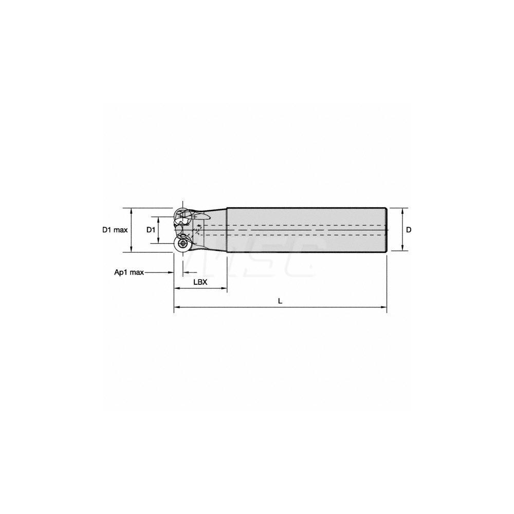 Kennametal Indexable Copy End Mill: 1-1/2" Cut Dia, 0.25" Max Depth of Cut, Through Coolant - 5175038
