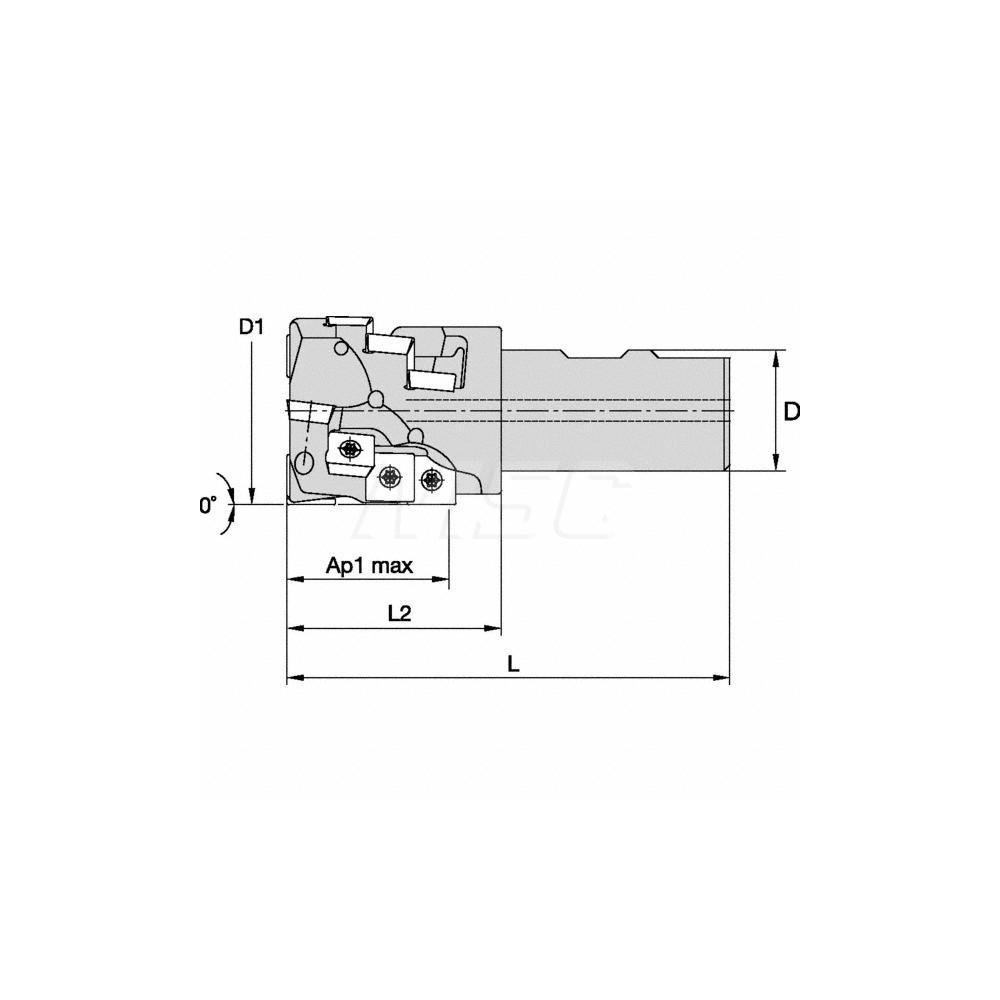 Kennametal Indexable Square-Shoulder End Mill: KSSP200R3SD43W125L169, 2" Cut Dia, 1.691" Max Depth of Cut, 1-1/4" Dia Weldon Flat Shank - 2528269