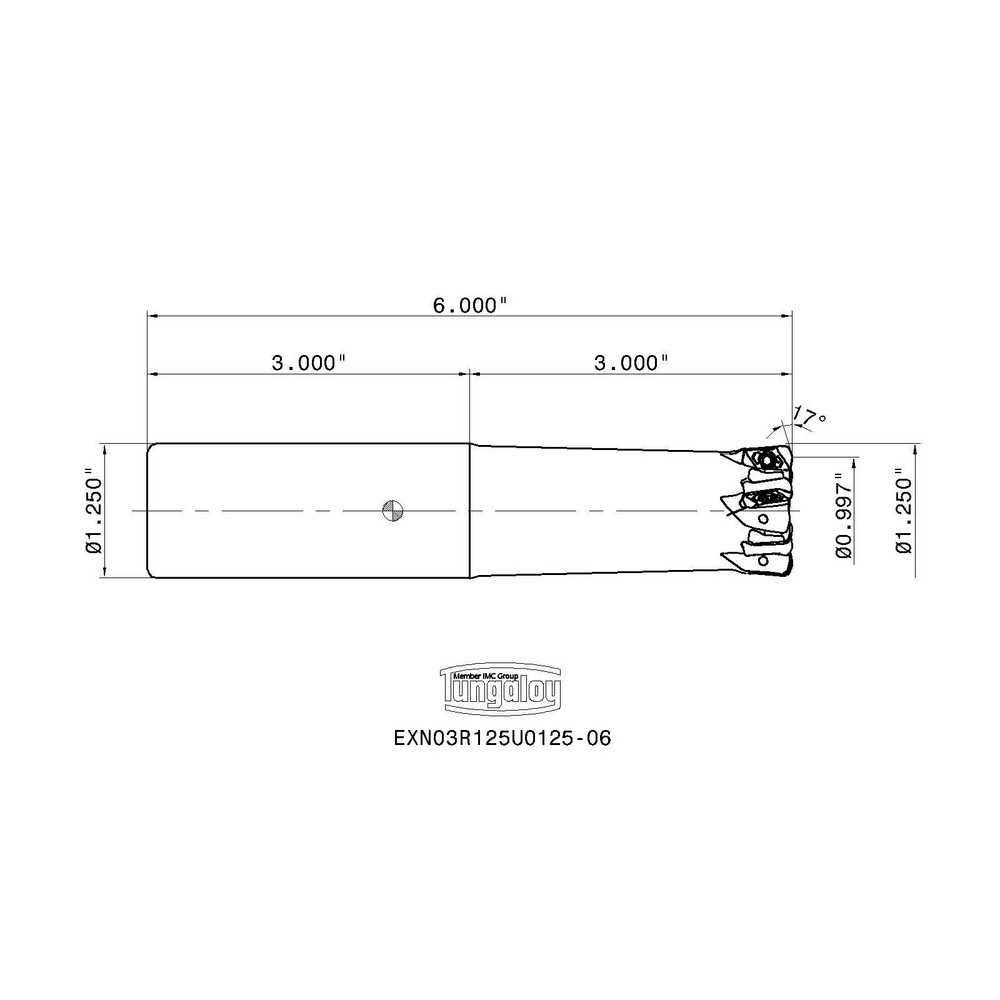 Tungaloy Indexable High-Feed End Mill: EXN03R125U0125-06, Cylindrical Shank - 6864901