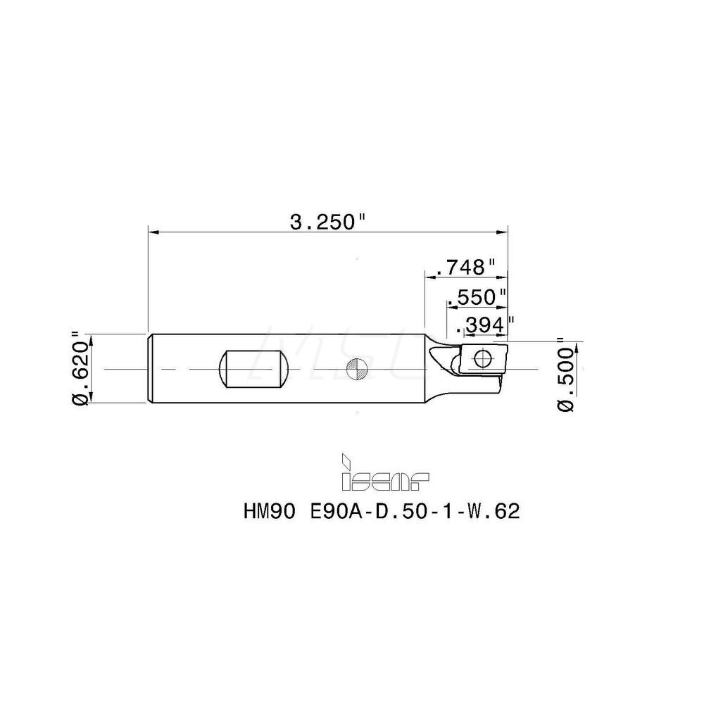 Iscar Indexable Square-Shoulder End Mill: HM90 E90A-D.50-1-W.62, 1/2" Cut Dia, 0.394" Max Depth of Cut, 5/8" Dia Weldon Flat Shank - 3101944