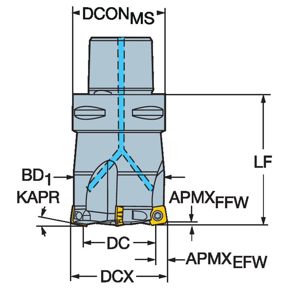 Sandvik Coromant 10° Lead Angle, 1.0551" Cut Dia, Indexable & Chamfer End Mill - 5739899