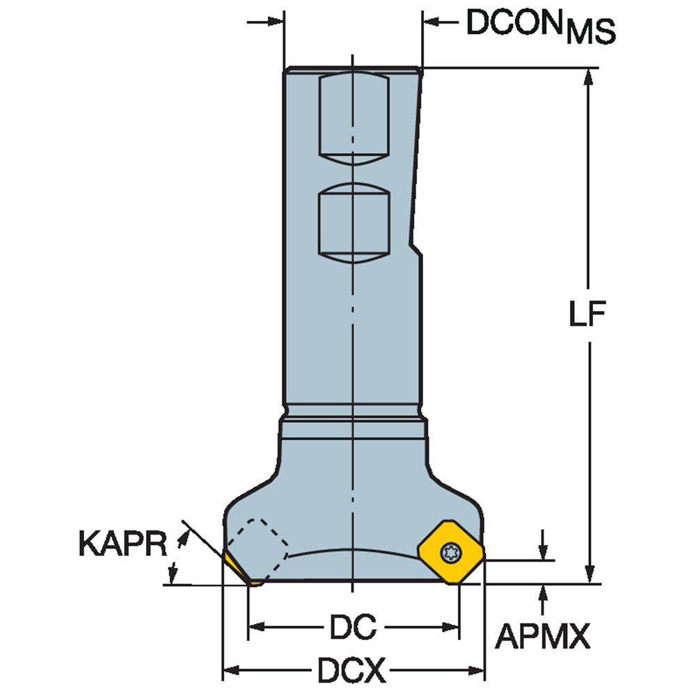 Sandvik Coromant 1-1/4" Cut Dia, 1" Arbor Hole Dia, 6.096mm Max Depth, Indexable Square-Shoulder Face Mill - 5738657