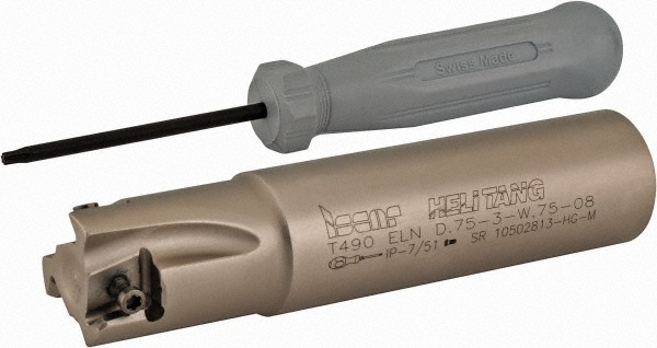 Kennametal Indexable Square-Shoulder End Mill:  KISR075AD160F3R,  0.7500'' Shank Dia,  Weldon Flat Shank - 2494463