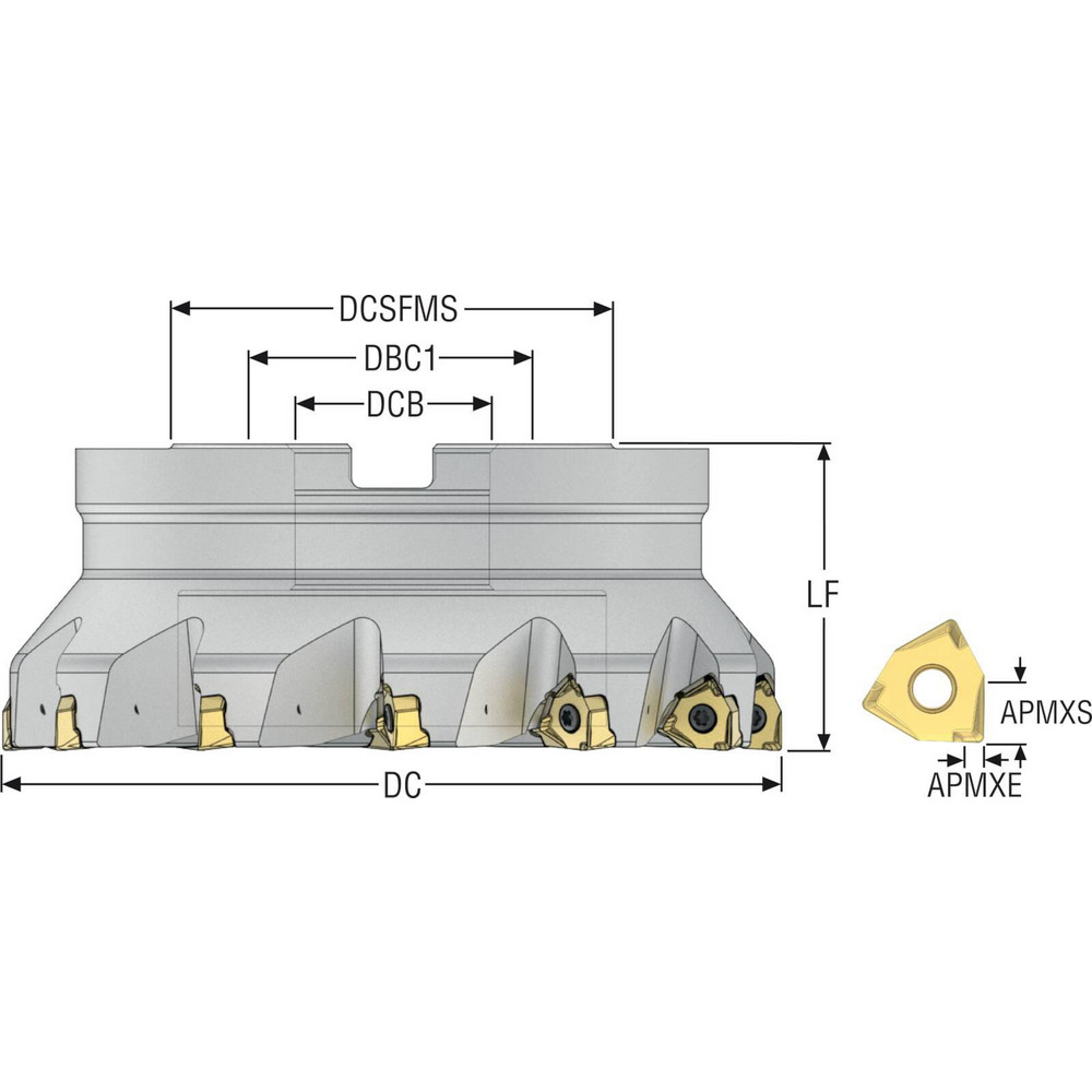 Seco 6" Cut Dia, 2" Arbor Hole Dia, 0.295" Max Depth, Indexable Square-Shoulder Face Mill - 02642891