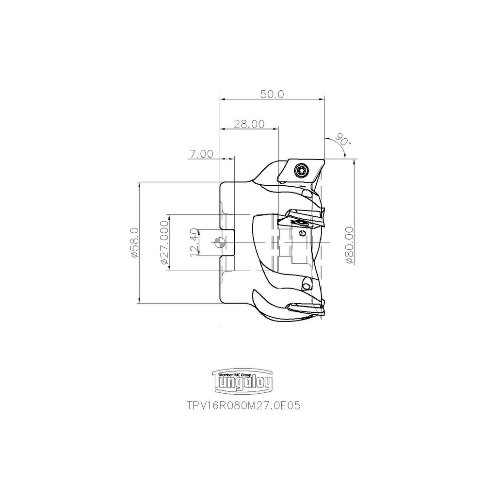 Tungaloy 80mm Cut Dia, 27mm Arbor Hole Dia, Indexable Square-Shoulder Face Mill - 3109684