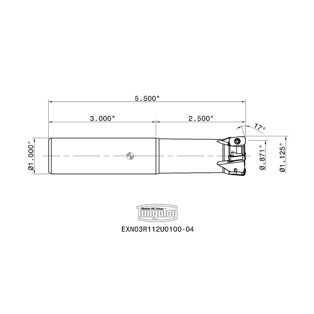 Tungaloy Indexable High-Feed End Mill: EXN03R112U0100-04, Cylindrical Shank - 6715185