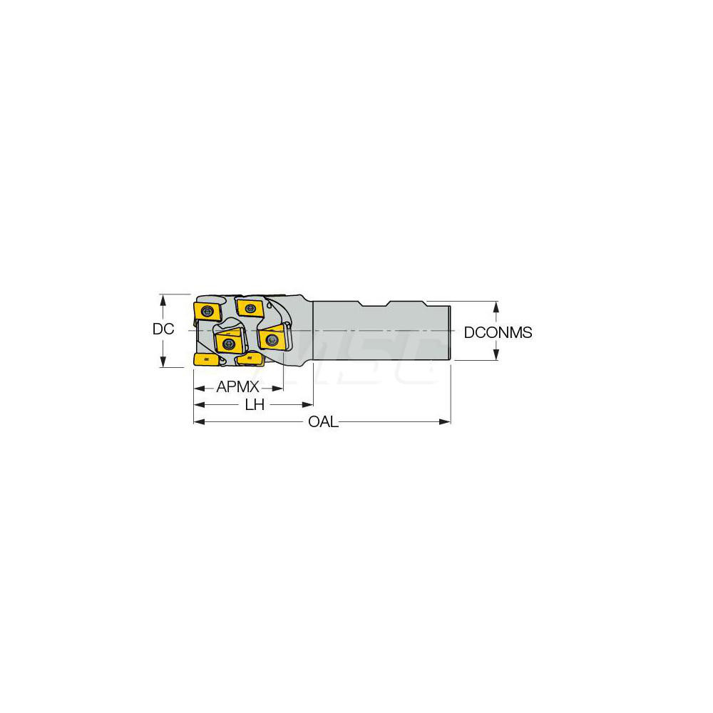 Iscar Indexable Square-Shoulder End Mill: T490LNKD1.5182W12513, 1-1/2" Cut Dia, 1.89" Max Depth of Cut, 1-1/4" Dia Cylindrical Shank - 3105075