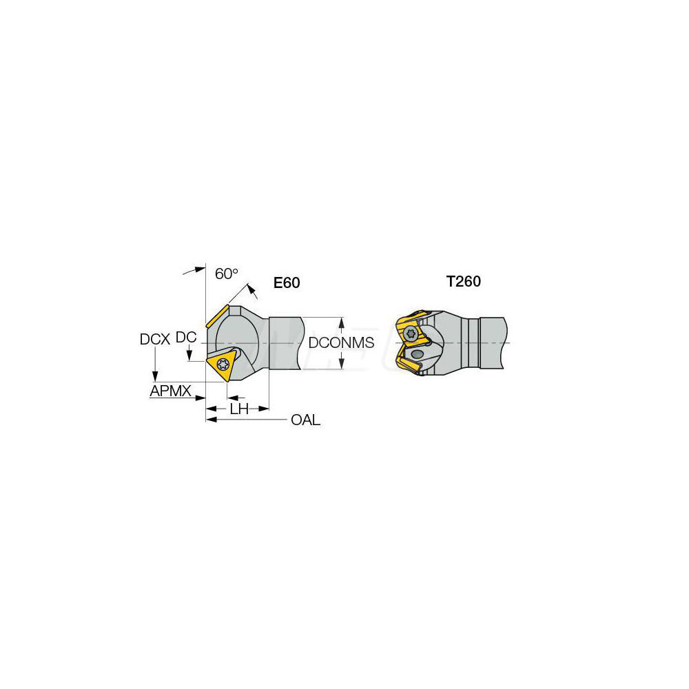 Iscar 60° Lead Angle, 12mm to 17.5mm Cut Dia, 12mm Shank Dia, Indexable & Chamfer End Mill - 3106171