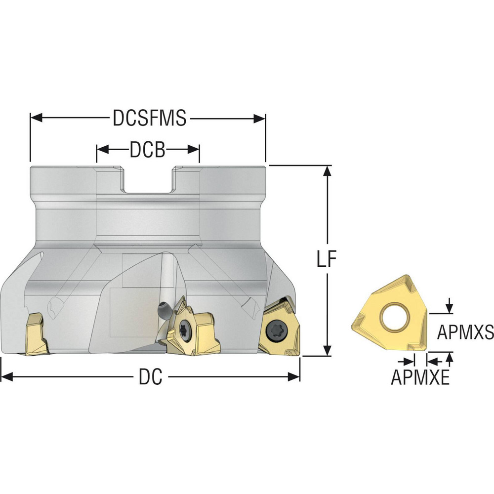 Seco 3" Cut Dia, 1" Arbor Hole Dia, 0.295" Max Depth, Indexable Square-Shoulder Face Mill - 02642879