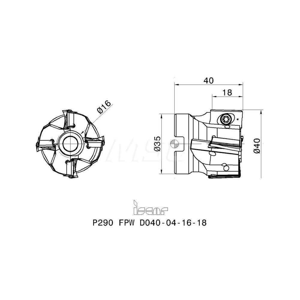 Iscar 40mm Cut Dia, 16mm Arbor Hole Dia, 18mm Max Depth, Indexable Square-Shoulder Face Mill - 3110774
