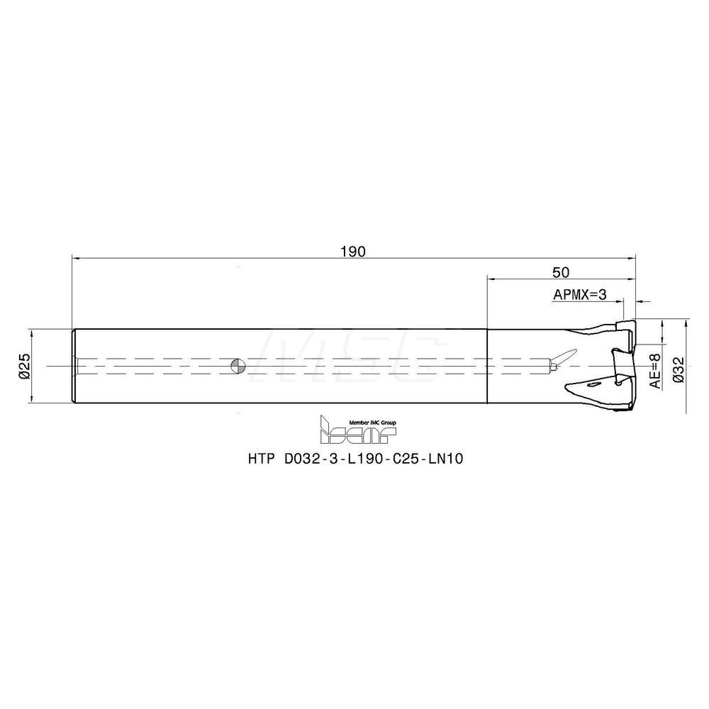Iscar 32mm Cut Dia, 3mm Max Depth of Cut, 25mm Shank Diam,Indexable Plunge End Mill - 3105462