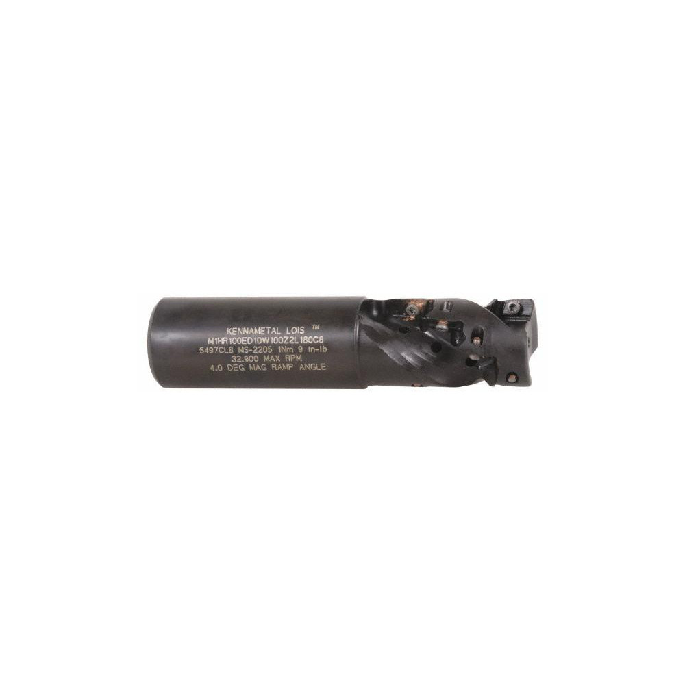 Kennametal Indexable Square-Shoulder End Mill: 100ED10W100Z2L180C8, 1" Cut Dia, 1.432" Max Depth of Cut, 1" Dia Weldon Flat Shank - 3746097