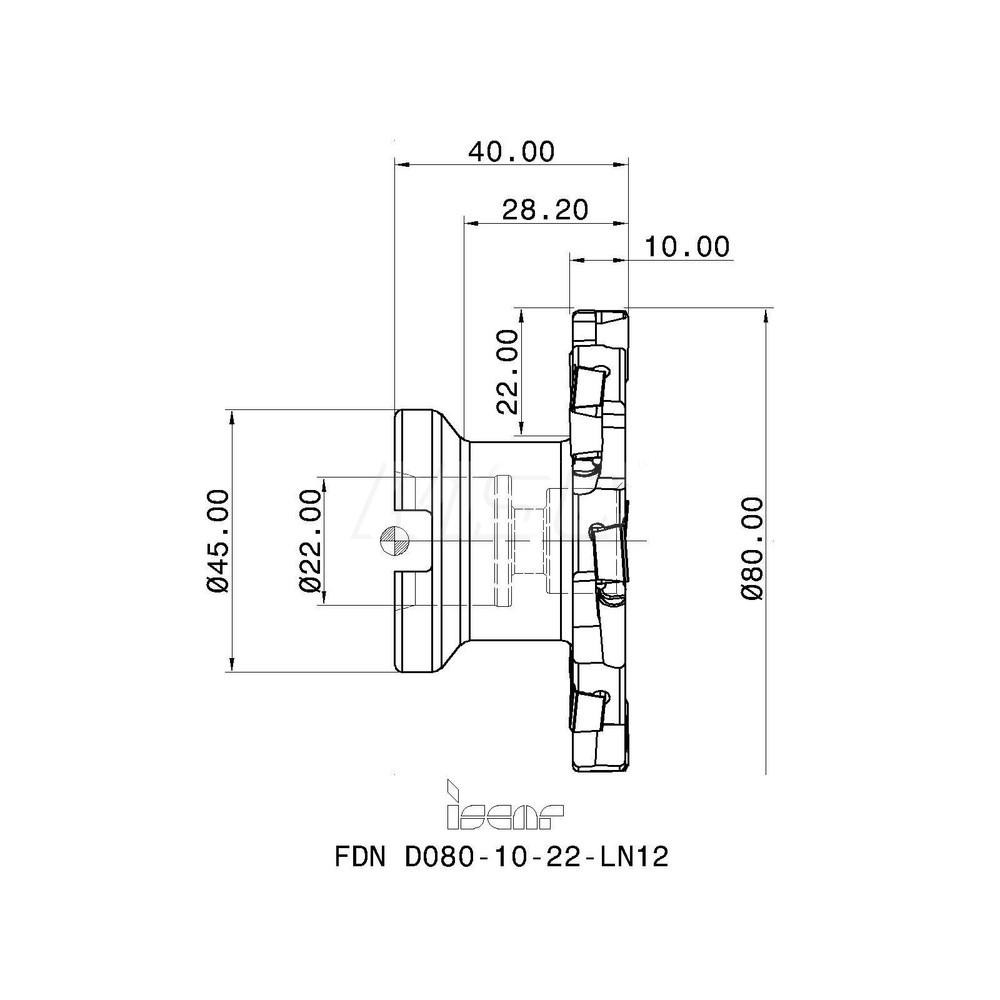 Iscar Indexable Slotting Cutter: 12.00 mm Cutting Width, 80.00 mm Cutter Dia, Shell Mount A Connection, 22.00 mm Depth of Cut, 22.00 mm Depth of Cut, 22.00 mm Shank Dia - 3102982