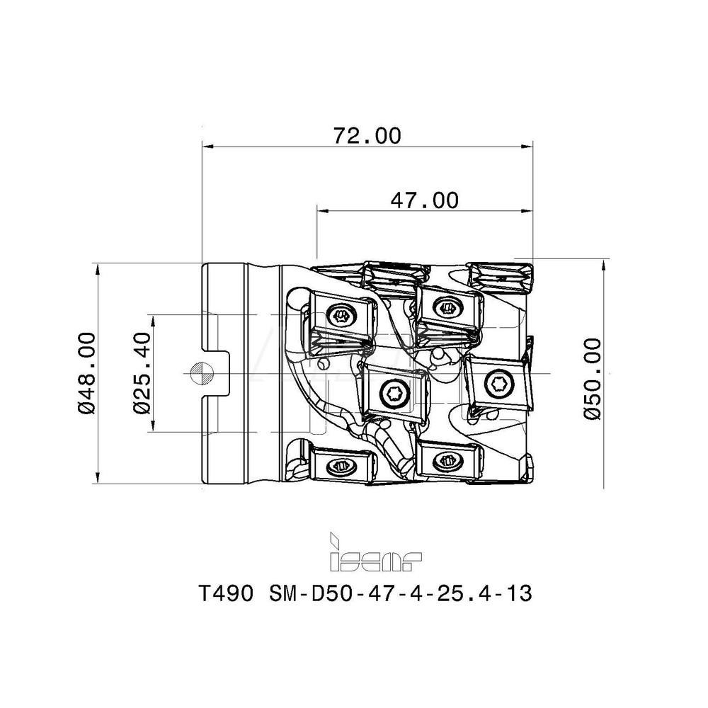 Iscar 50mm Cut Dia, 25.4mm Arbor Hole Dia, 47mm Max Depth, Indexable Square-Shoulder Face Mill - 3105103