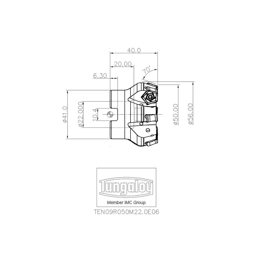 Tungaloy 50mm Cut Dia, 22mm Arbor Hole Dia, Indexable Square-Shoulder Face Mill - 6892182