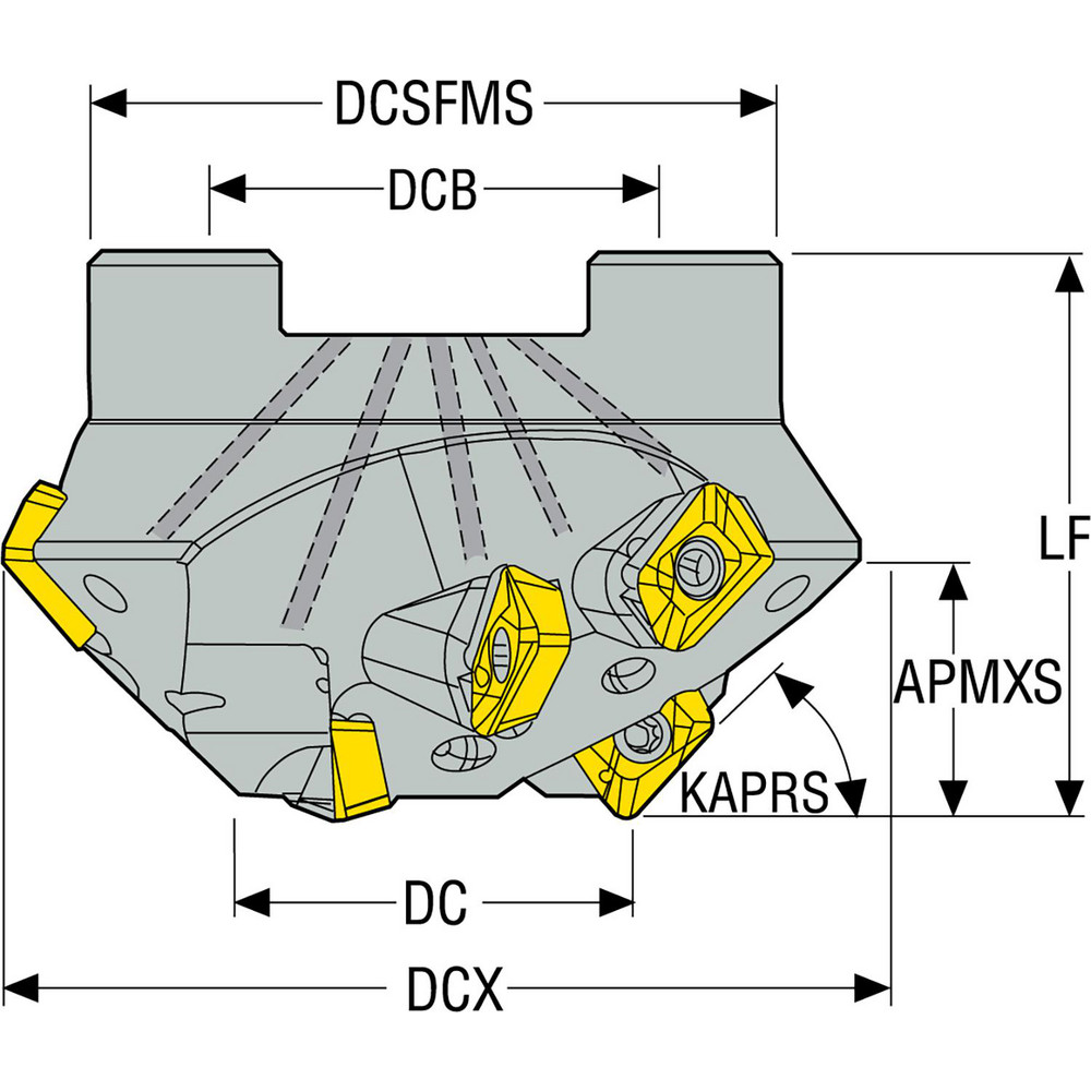 Seco 2.638" Cut Dia, 1" Arbor Hole, 1.102" Max Depth of Cut, 60° Indexable Chamfer & Angle Face Mill - 02670049