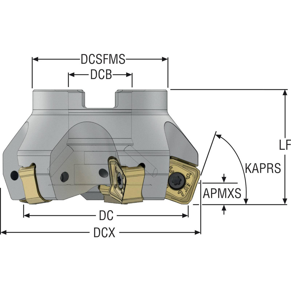 Seco 5" Cut Dia, 1-1/2" Arbor Hole, 0.315" Max Depth of Cut, 71° Indexable Chamfer & Angle Face Mill - 03241913