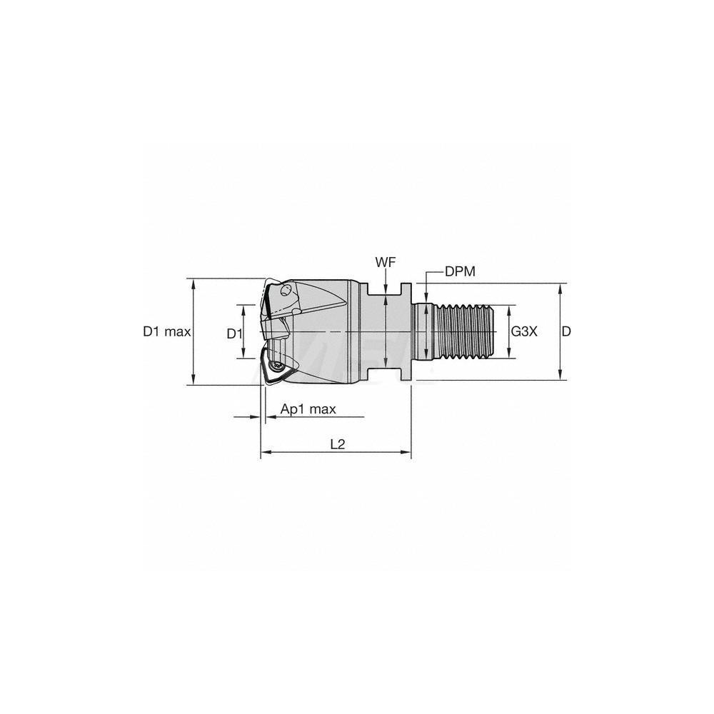 Kennametal Indexable High-Feed End Mill: KF2X42Z04M16WO09, 42.00 mm Cut Dia, Modular Connection Shank - 4113986