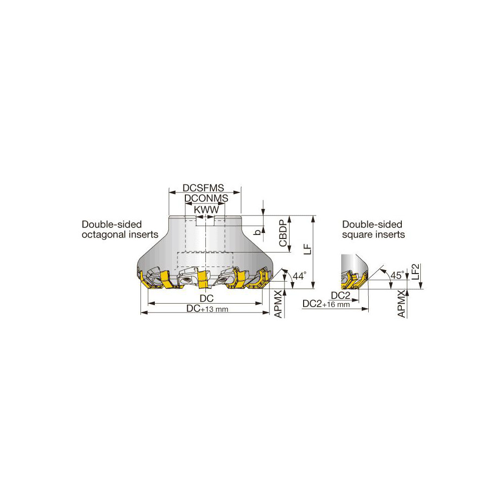 Tungaloy 125mm Cut Dia, 1-1/2" Arbor Hole Dia, Indexable Square-Shoulder Face Mill - 6861822