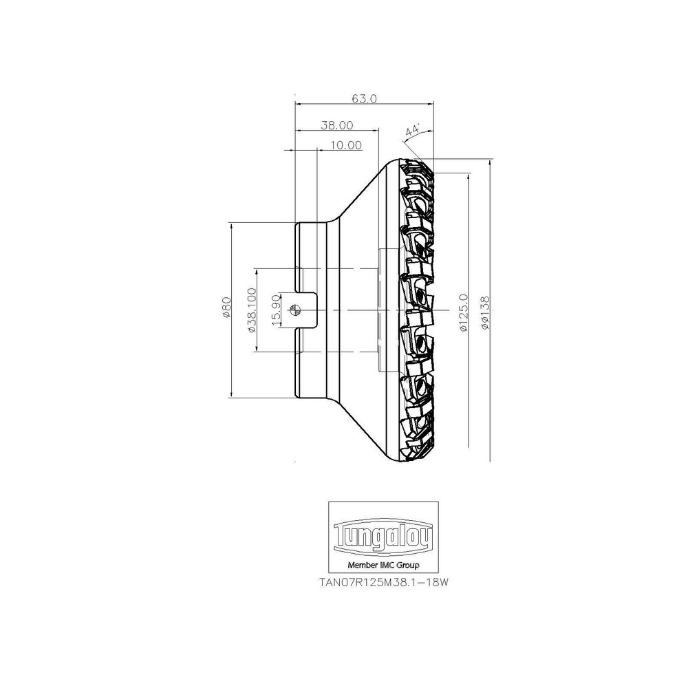 Tungaloy 125mm Cut Dia, 1-1/2" Arbor Hole Dia, Indexable Square-Shoulder Face Mill - 6861822