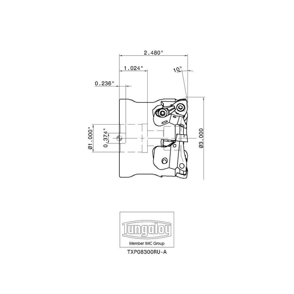 Tungaloy Indexable High-Feed Face Mill: 2.547 to 3" Cut Dia, 1" Arbor Hole - 6861791