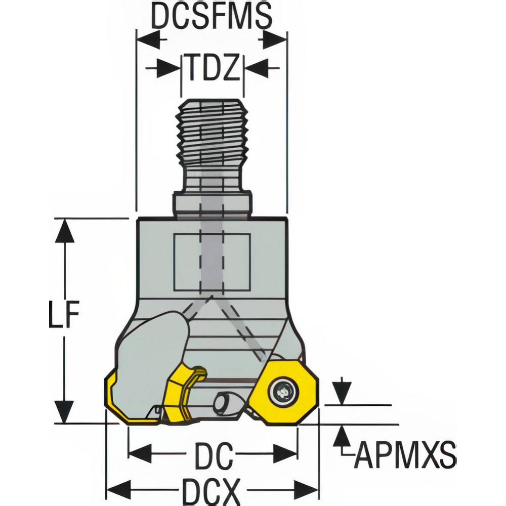 Seco 43° Lead Angle, 1.2598" to 1.5748" Cut Dia, Indexable & Chamfer End Mill - 00005768