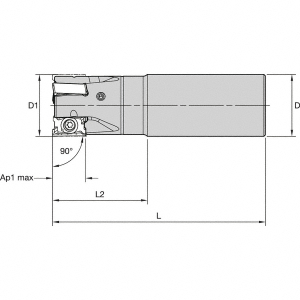 Kennametal Indexable Square-Shoulder End Mill: M4D025Z02A25LN15L100, 25 mm Cut Dia, 15.5 mm Max Depth of Cut, 25 mm Dia Cylindrical Shank - 5531915