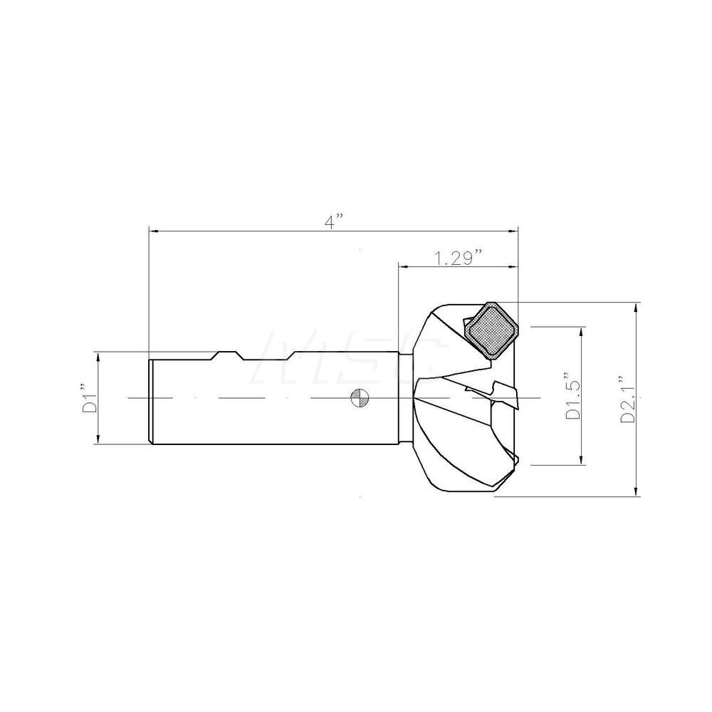 Iscar 45° Lead Angle, 1-1/2" to 2.01" Cut Dia, 1" Shank Dia, Indexable & Chamfer End Mill - 3100389