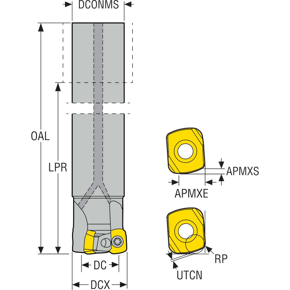 Seco Indexable High-Feed End Mill: R217.2100.750.0LP062A, Cylindrical Shank - 02789778
