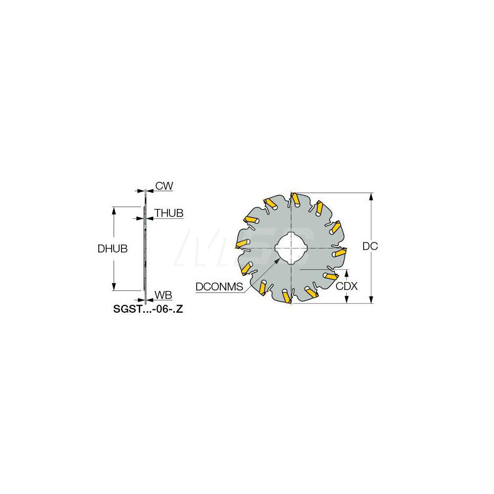 Iscar Indexable Slotting Cutter: 1.00 mm Cutting Width, 50.00 mm Cutter Dia, Arbor Connection, 12.50 mm Depth of Cut, 12.50 mm Depth of Cut, 13.00 mm Shank Dia, Neutral - 3336585