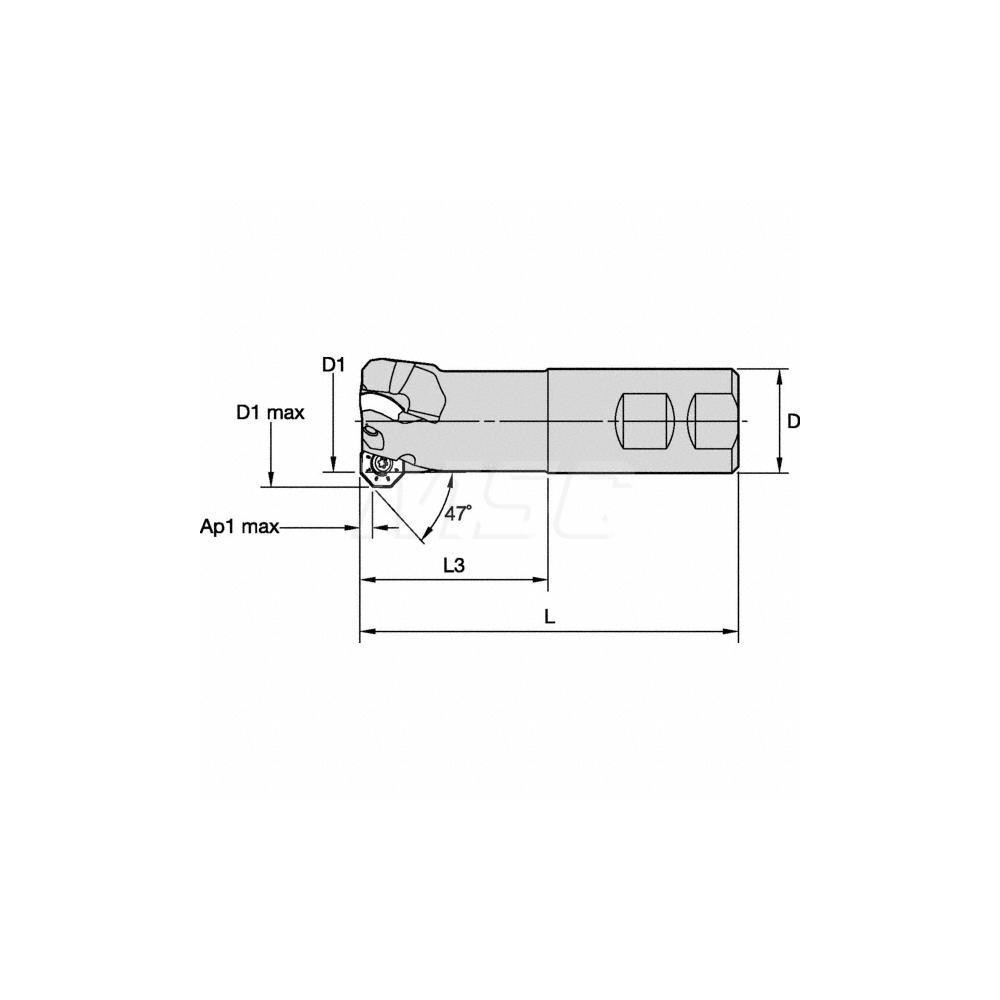 Kennametal 47° Lead Angle, 1.61" Cut Dia, 19.05mm Shank Dia, Indexable & Chamfer End Mill - 3093625
