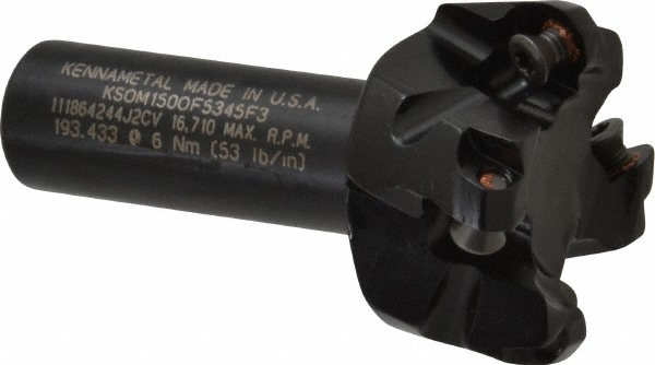 Kennametal 47° Lead Angle, 1.61" Cut Dia, 19.05mm Shank Dia, Indexable & Chamfer End Mill - 3093625