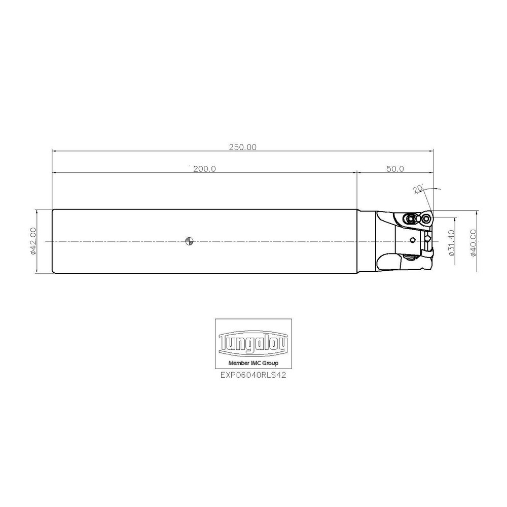 Tungaloy Indexable High-Feed End Mill: EXP06040RLS42, Cylindrical Shank - 6817124