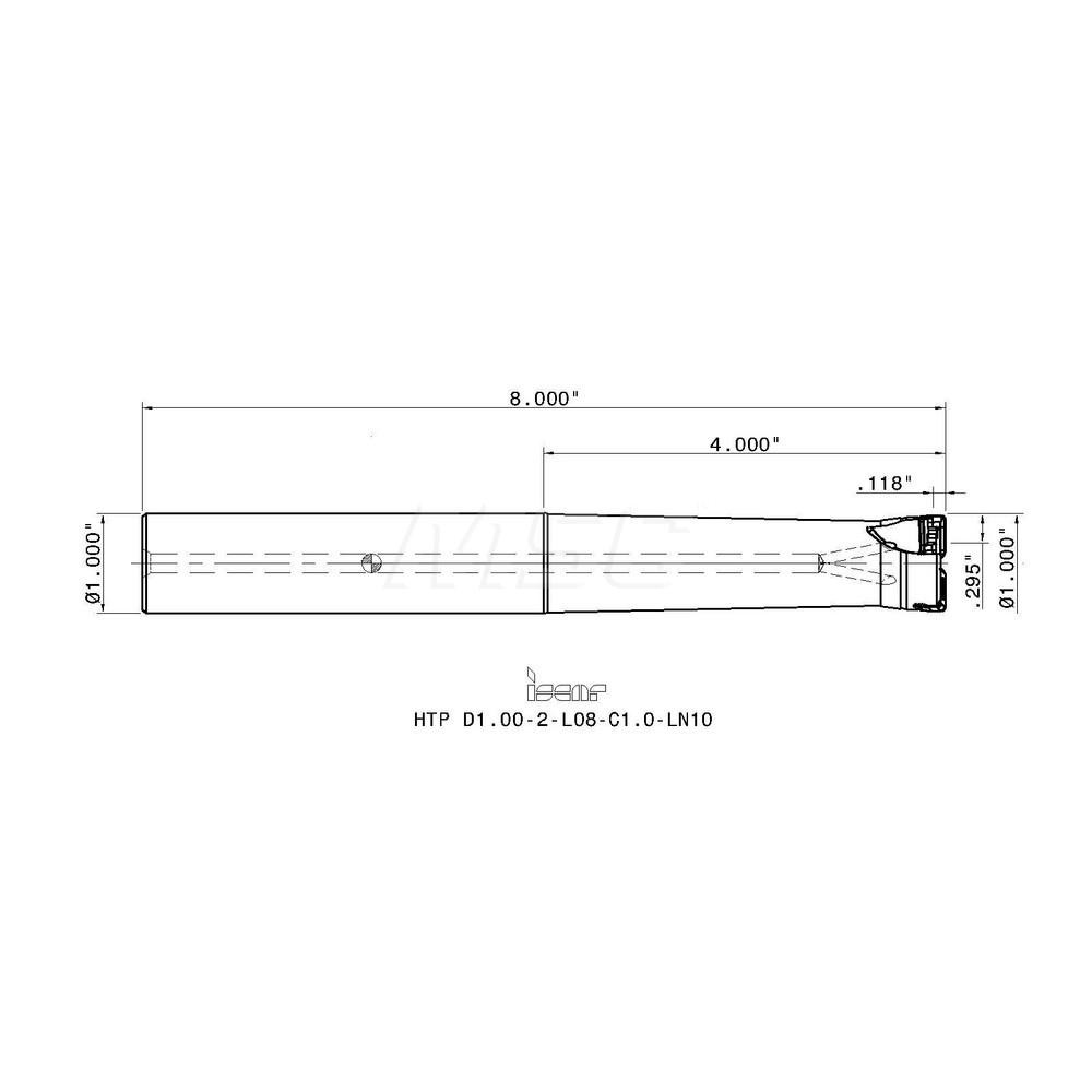 Iscar 1" Cut Dia, 0.118" Max Depth of Cut, 1" Shank Dia, Indexable Plunge End Mill - 3105124