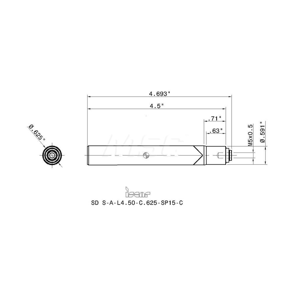 Iscar Replaceable Tip Milling Shank: Series T-Slot, 4" Projection, 5/8" Stepped Shank - 3110822